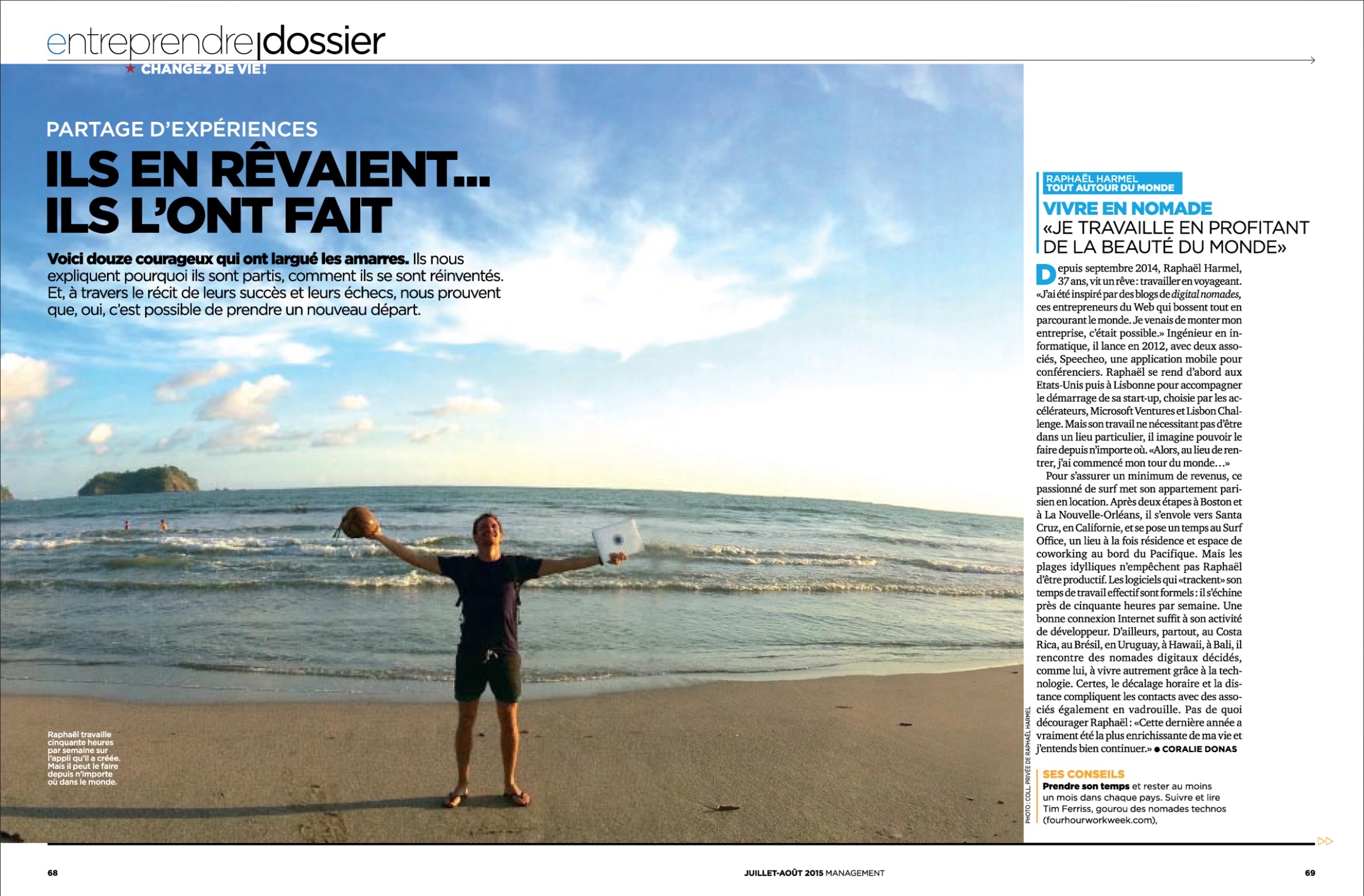 Raphaël's digital nomad life featured in Management magazine